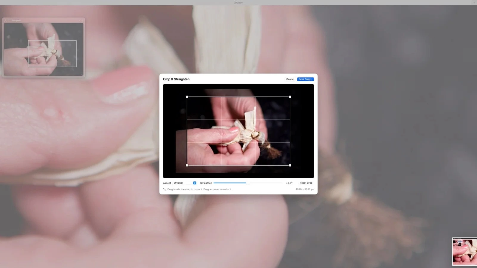 MPViewer alat za izrezivanje i izravnavanje fotografije
