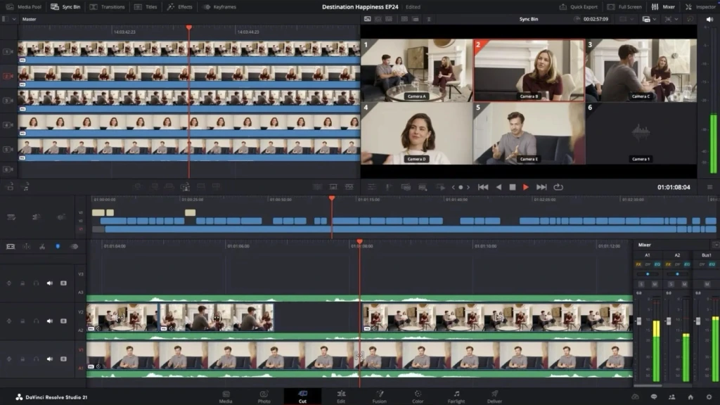 Multicam montaža na Edit stranici DaVinci Resolvea 21.1